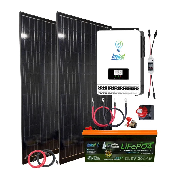 Complete Solar Kit 400W, 2.56kWh, 2000W WIFI Inverter with MPPT & AC charger