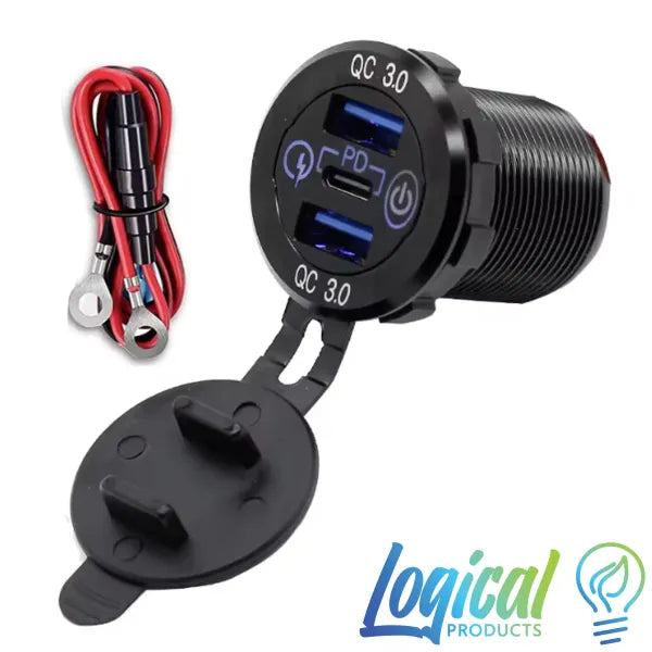 12V 24V 60W Fast Charging Triple Aluminum USB Socket with Switch